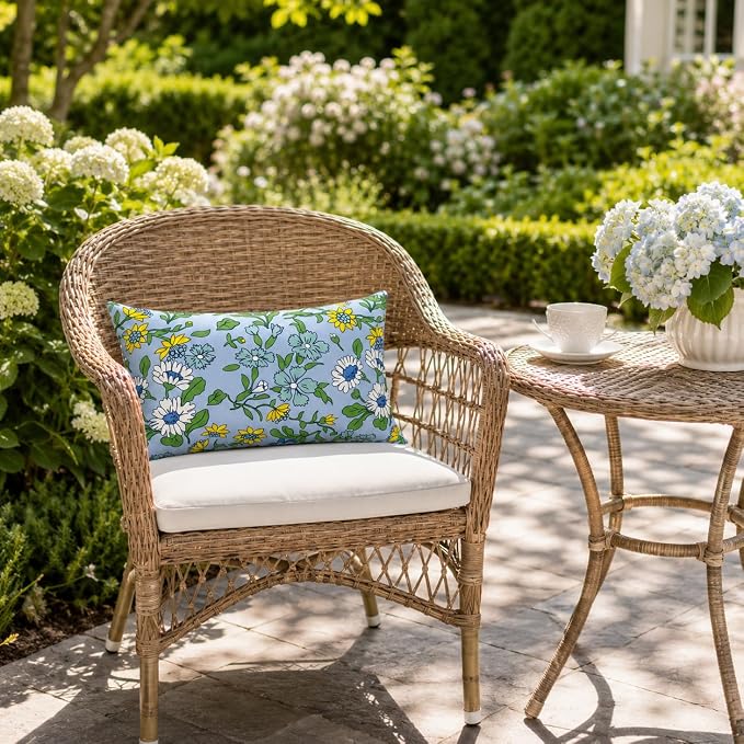 Outdoor Lumbar Pillows 12"x20" Waterproof Patio Pillows with Inserts | Set of 2 Fade Resistant Outdoor Waterproof Lumbar Pillow Decorative Garden Lumbar Cushions for Home Patio Terrace Sofa