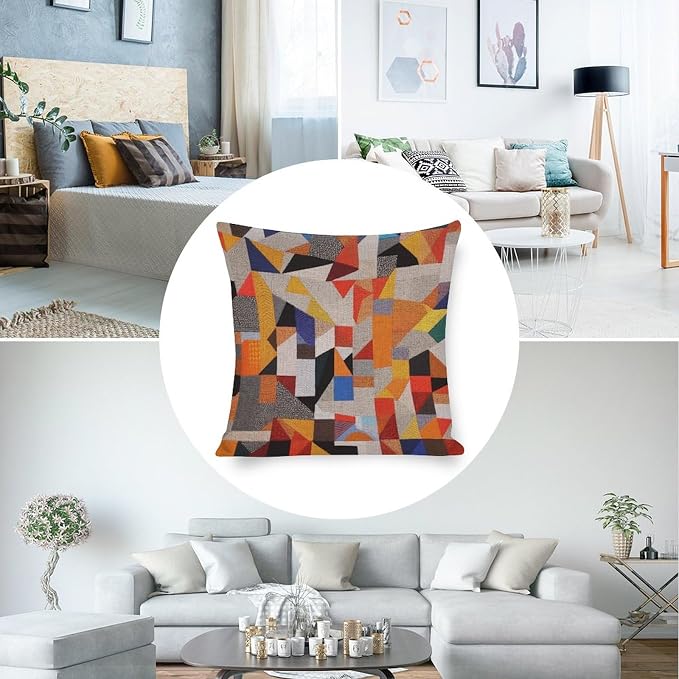 Decorations Pillow Covers Colorful Retro Abstract Pillowcase Colorful Fun Aesthetic Mid Century Modern Gomestry Couch Throw Pillows Home Decor Throw Pillows Cover 18"x18"