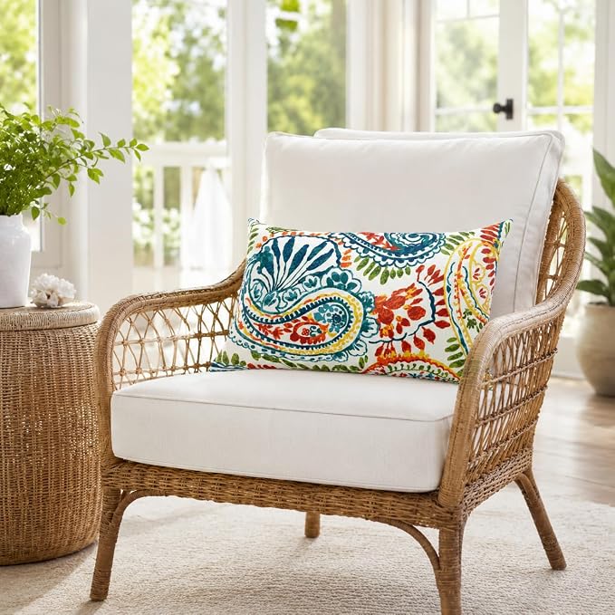 Outdoor/Indoor Throw Pillows with Inserts, 12"x 20" Pack of 2 | Fade Resistant, Waterproof Decorative Pillows for Bed, Couch, Sofa, Patio, Garden & Terrace Furniture Cushions