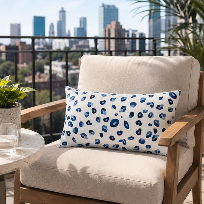 Outdoor Patio Lumbar Pillows, Pack of 2, 12"x20" | Fade Resistant Outdoor Waterproof Lumbar Pillow with Inners Decorative Garden Lumbar Cushions for Home Patio Terrace Sofa