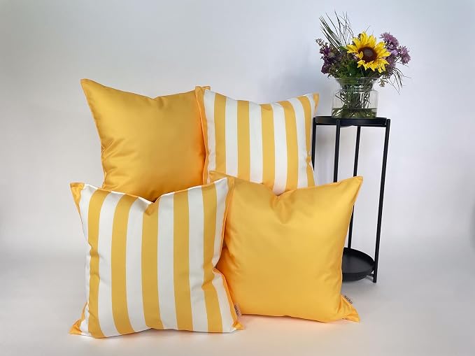 Pack of 2 Outdoor 20''x20'' Waterproof Yellow Striped Throw Pillow Covers Decorative Square Cushion Patio Pillows for Patio Furniture (Samoan Sun)