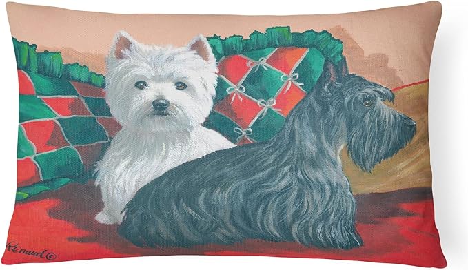 Caroline's Treasures PPP3277PW1216 Westie and Scottie Great Scots Canvas Fabric Decorative Pillow Machine Washable, Indoor Outdoor Decorative Pillow for Couch, Bed or Patio, 12HX16W