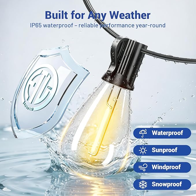 70FT Outdoor String Lights with Remote & Dimmable, 24+1 Shatterproof Waterproof Bulbs, Dimmable Outside Hanging Patio Lights for Backyard, Porch, Deck, Garden 2200K Warm Yellow