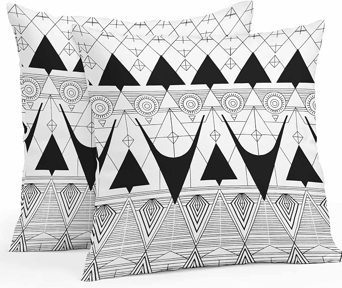 Throw Pillow Covers 26x26 Inch Set of 2, Black White Geometric Waterproof Outdoor Pillow Covers, Vintage Art Striped Decorative Cushion Pillowcases for Couch, Sofa, Bed, Garden, Patio