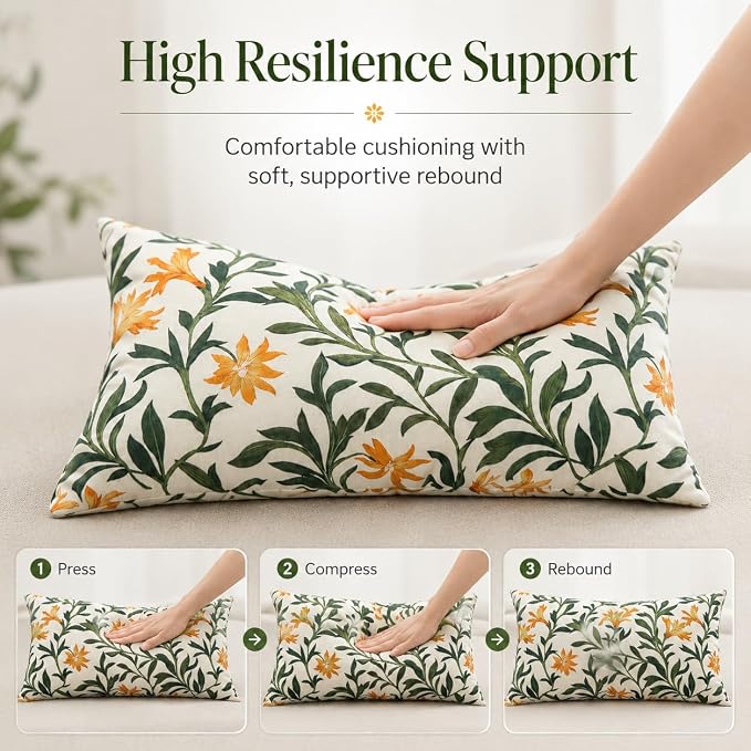 Outdoor Lumbar Pillows 12"x20" Waterproof Patio Pillows with Inserts | Set of 2 Fade Resistant Outdoor Waterproof Lumbar Pillow Decorative Garden Lumbar Cushions for Home Patio Terrace Sofa