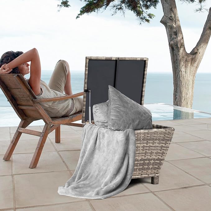 Ochine Outdoor Wicker Storage Side Table, Outdoor Wicker Side Table with Storage, Patio Brown PE Rattan End Table with Storage, Square Container for Furniture Covers, Gardening Tools, etc