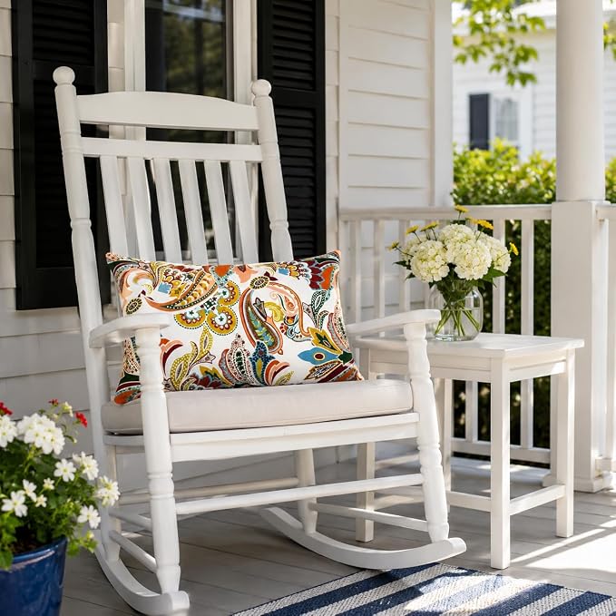 Pack of 2 Patio Lumbar Pillows 12"x20" | Fade Resistant Outdoor Waterproof Lumbar Pillow with Inners Decorative Garden Lumbar Cushions for Home Patio Terrace Sofa