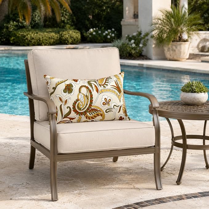 Outdoor Lumbar Pillows 12"x20" Waterproof Patio Pillows with Inserts | Set of 2 Fade Resistant Outdoor Waterproof Lumbar Pillow Decorative Garden Lumbar Cushions for Home Patio Terrace Sofa