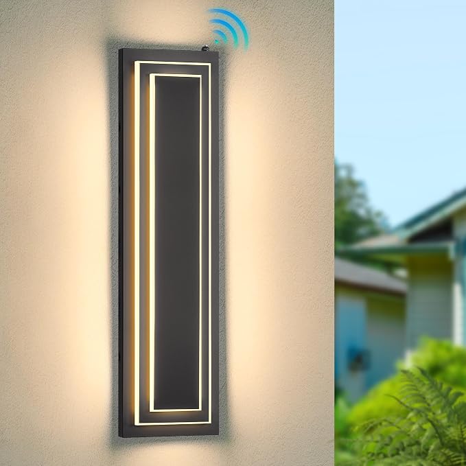 23.6 in Dusk to Dawn Outdoor Wall Sconce, Black Outdoor Wall Light | 2-Tier Black Modern LED Lights For House Exterior,Garage,Hallway,Patio,Waterproof,36W 3000K Warm White LED, 1 Pack