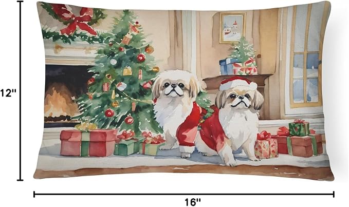 Caroline's Treasures DAC2721PW1216 Pekingese Cozy Christmas Throw Pillow Machine Washable, Indoor Outdoor Decorative Pillow for Couch, Bed or Patio, 12HX16W