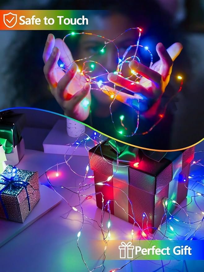4 Pack Fairy Lights Battery Operated with Remote 33FT 100 LED Multicolor | Remote Control, 8 Modes, Timer, Adjustable brightness, Waterproof Lights for Indoor Outdoor Classroom Christmas Decor