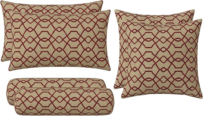 RSH DECOR: 6-Pack Pillow Set | Sunbrella Performance Fabric |Water & Fade-Resistant| 17" Square, 20"x12" Lumbar, 20"x6" Neck Roll | Outdoor Pillows for Patio | Made in USA (Folio Terracotta)
