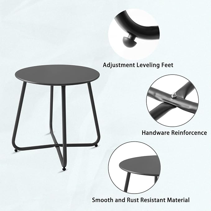Outdoor Table Small Patio Side Table, Round Metal Side Table, Weatherproof, Portable, Outdoor End for Garden, Balcony, Yard (Black)