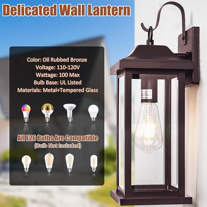 2-Pack Large Bronze Outdoor Light Fixtures for House | Exterior Lighting Vintage Brown, Outside Wall Sconce Lanterns IP65 Waterproof, Porch Lights Rustic, ETL List