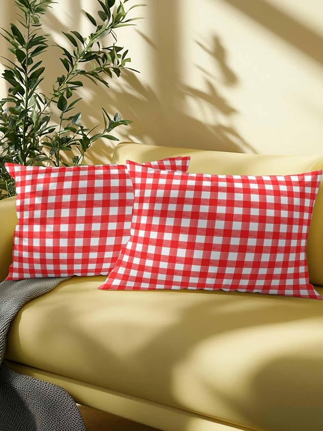 Outdoor Waterproof Throw Pillows Country Red Buffalo Plaid Patio Pillows,Decorative Pillow Covers with Insert,Pillow Cushion Case for Garden Couch Sofa Classic Gingham Check