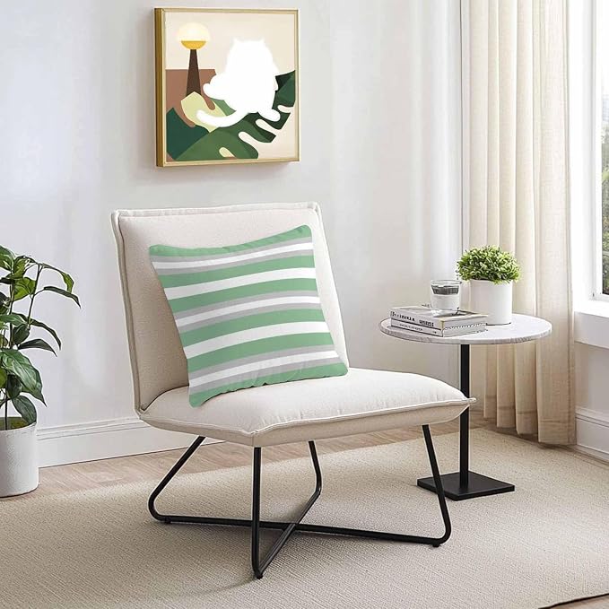Green Grey Stripe Outdoor Pillow Covers Waterproof, All Weather Cushion Case Set of 2, Minimalist Farmhouse Striped Decorative Pillowcases for Sofa Couch Bed Decor Patio Furniture 18"x18"