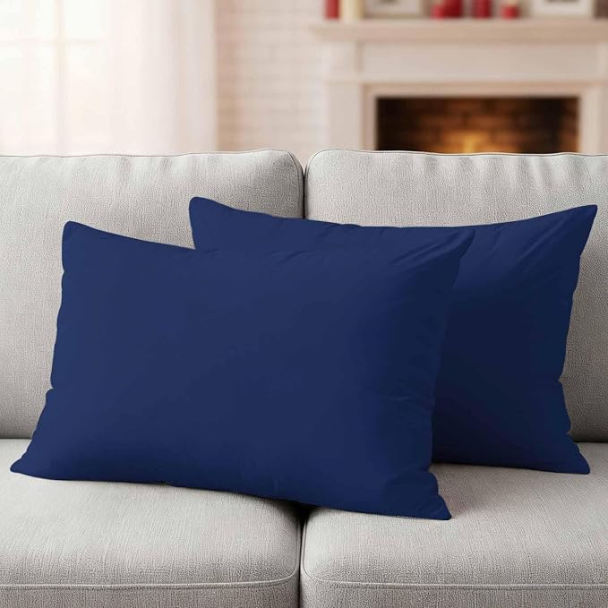 Lumbar Pillow Covers 12 x 20 Inches, Navy Blue Pure Color Waterproof Throw Pillow Cover Set of 2, Aesthetics Contemporary Luxury Decorative Rectangle Cushion Covers for Patio/Couch/Garden
