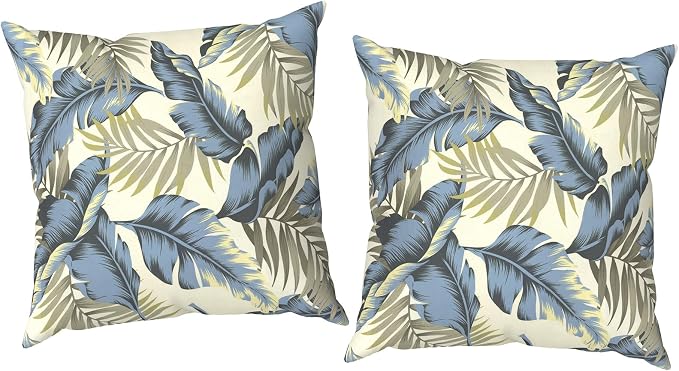 Outdoor Throw Pillow Covers 18x18 Inch, Decorative Pillow Covers for Patio Furniture, Lush Palm Blue Modern Cushion Cases for Garden Couch Home Sofa, Pack of 2