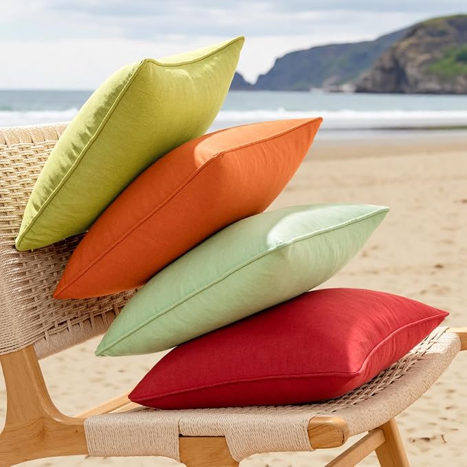 EMEMA Pack of 2 Decorative Outdoor Waterproof Throw Pillow Covers 18x18 Inch Solid Broadside Soft Outside Pillowcase Classic Cushion Cases for Patio Furniture Sunbrella for Balcony Decor Sage Green