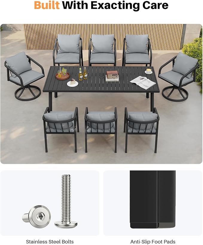Outdoor Dining Chairs Set of 4, Never-Rust Aluminum Patio Dining Chairs with Removable Cushion, Ergonomic patio chairs with Wraparound Seating Design for Porch, Deck, Commercial, Garden, Black