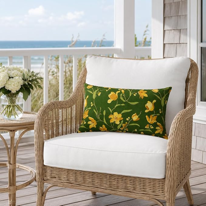 Pack of 2 Patio Lumbar Pillows 12"x20" | Fade Resistant Outdoor Waterproof Lumbar Pillow with Inners Decorative Garden Lumbar Cushions for Home Patio Terrace Sofa