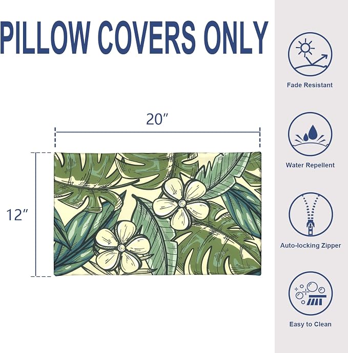 12x20 Inch Outdoor Lumbar Pillow Covers Pack of 2, All Weather Cushion Pillow Cases, Pillowcase for Patio Couch Decoration, Tropical Paradise
