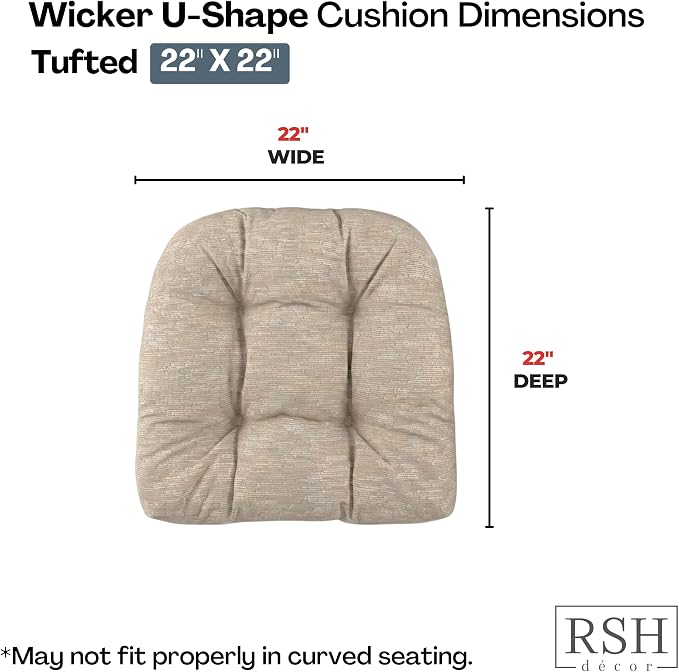 RSH DECOR: Sunbrella Tufted Wicker U-Shape Cushions Set of 2 | 22” x 22” | Outdoor Seat Cushions for Patio Furniture| Crafted with Performance Fabric | Made in USA (Soft Cloud Chenille Burlap)