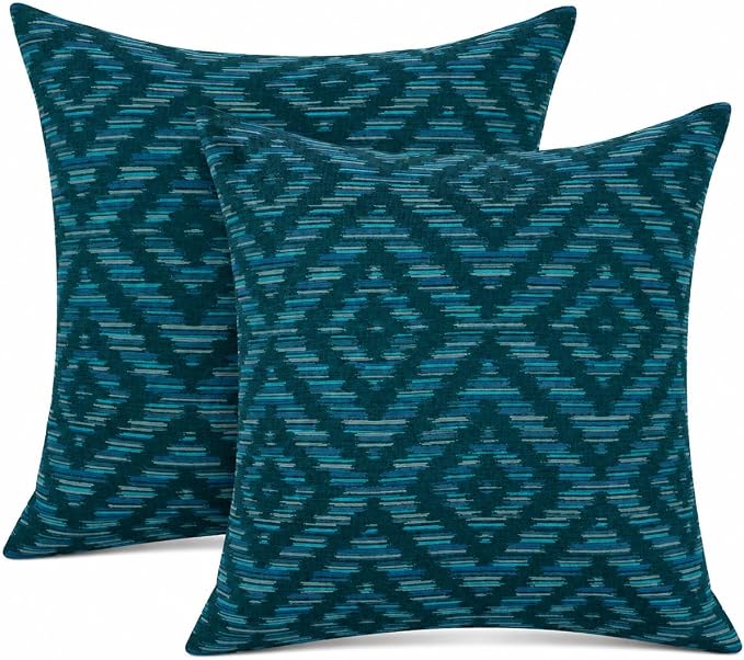 Outdoor Pillow Covers Waterproof Throw Pillow Covers, Set of 2 Jacquard Texture Water Resistant Fade Resistant Decorative Cushion Covers for Garden Patio Bench Couch Sofa, 18x18 Inch (Tribal Vibe)