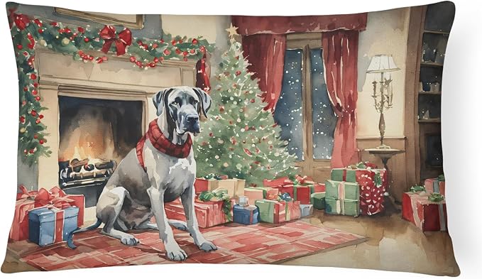 Caroline's Treasures DAC2670PW1216 Great Dane Cozy Christmas Throw Pillow Machine Washable, Indoor Outdoor Decorative Pillow for Couch, Bed or Patio, 12HX16W