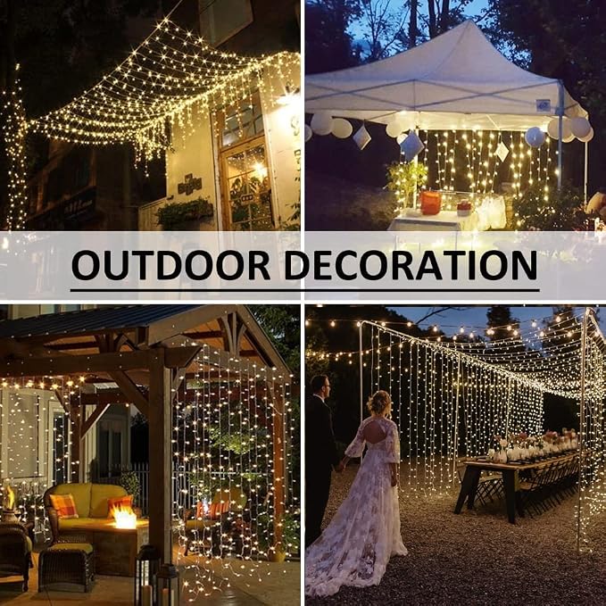 Solhice LED Curtain Lights Outdoor 20ft x10ft, 600 LED Plug in Hanging String Lights Indoor Bedroom, Twinkle Light Backdrop for Outside Wedding Decor, Warm White (Not Connectable)