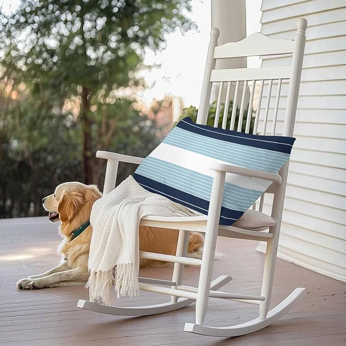 Navy Blue Aqua Stripe Outdoor Pillow Covers Waterproof, All Weather Cushion Case Set of 2, Modern Art Horizontal Striped Lumbar Pillowcase for Sofa Couch Bed Decor Patio Furniture 20"x12"