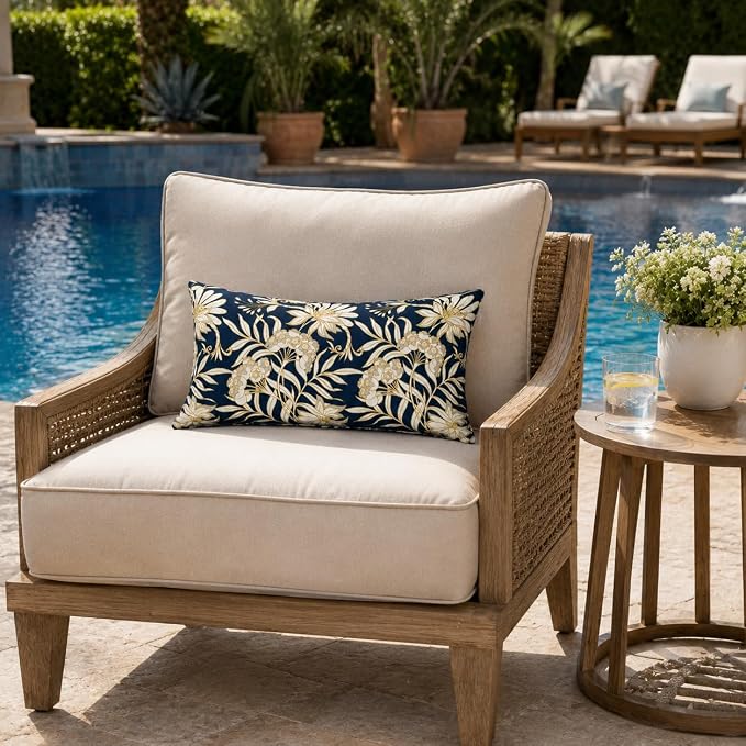Pack of 2 Patio Lumbar Pillows 12"x20" | Fade Resistant Outdoor Waterproof Lumbar Pillow with Inners Decorative Garden Lumbar Cushions for Home Patio Terrace Sofa