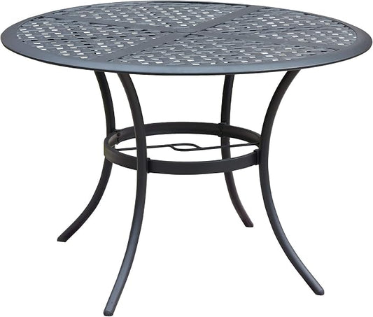 LOKATSE HOME 42.1'' Outdoor Patio Bistro Metal Wrought Iron Round Dining Table with Umbrella Hole - Black