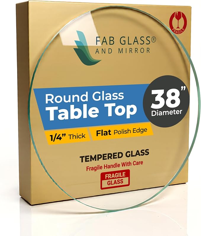 38 Inch Round Tempered Flat Polished Edge Glass Table Top -1/4” Thick Round Glass Table Top–Heavy Duty, Dining, Coffee, and Office Tables by Fab Glass and Mirror