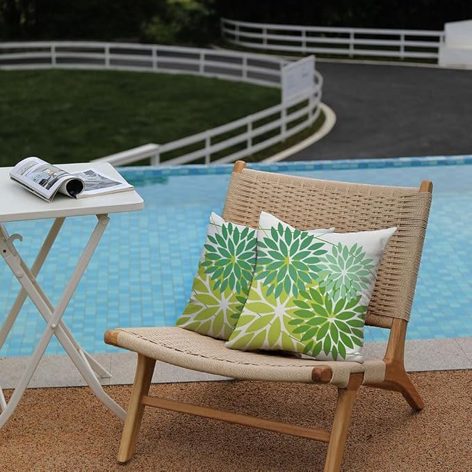 DFXSZ Pack of 2 Outdoor Waterproof Throw Pillow Covers 18x18 Shade of Green | Polyester Colorful Spring Summer Floral Decorative Cushion Cases(NO INSERT),For Couch Patio Funiture Garden Home Decor