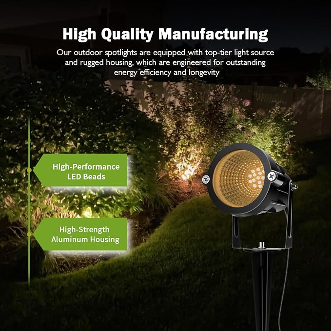 REEGOLD Outdoor Spotlight Warm White 2700K, 10W LED Spot Lights Outdoor for Yard Garden Tree, 120V Plug in Landscape Lighting with IP65 Waterproof for Halloween Christmas Decor, 4 Pack