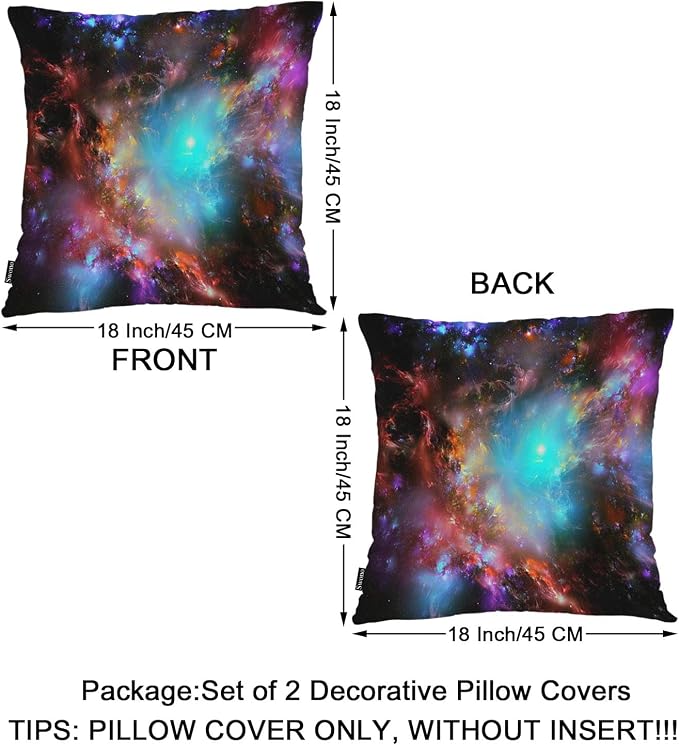 Swono Galaxy Space Pack of 2 Decorative Throw Pillow Covers Cushion Covers, Starry Outer Space Galaxy Milky Way Couch Pillow Case Boho Cushion Pillowcase for Bedroom Sofa Living Room 18X18 Inch