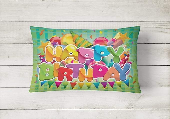 Caroline's Treasures APH8872PW1216 Happy Birthday Canvas Fabric Decorative Pillow Machine Washable, Indoor Outdoor Decorative Pillow for Couch, Bed or Patio, 12HX16W