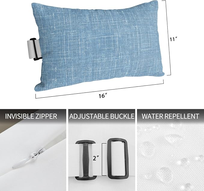 Outdoor Lumbar Pillow Set of 1, Sky Blue Waterproof Beach Headrest Pillow with Inserts, Farmhouse Vintage Blue Solid Color Modern Recliner Throw Pillows for Patio Furniture, 12 x 20