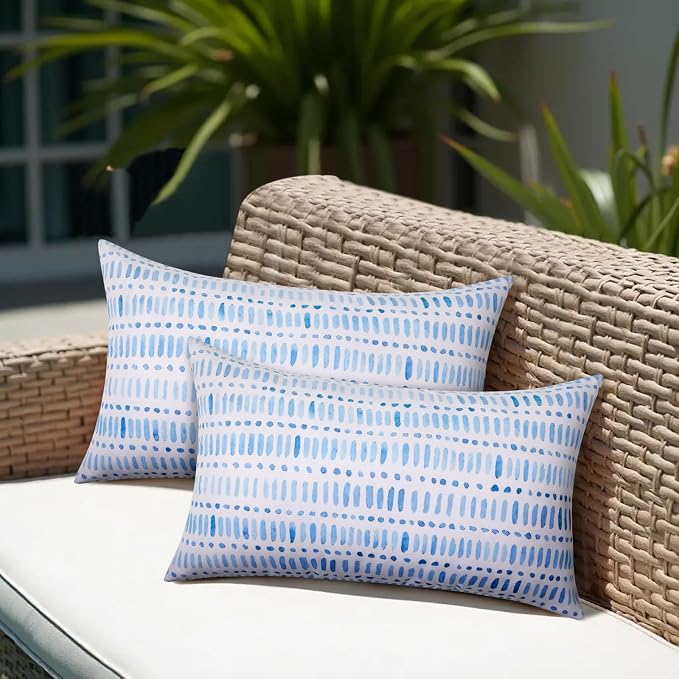 Pack of 2 Outdoor Pillows, 12x20 Outdoor Lumbar Pillows Waterproof | Outdoor Throw Pillows with Inserts, Fluffy and Supportive, Decorative Pillow for Patio and Garden, Pebble Blue