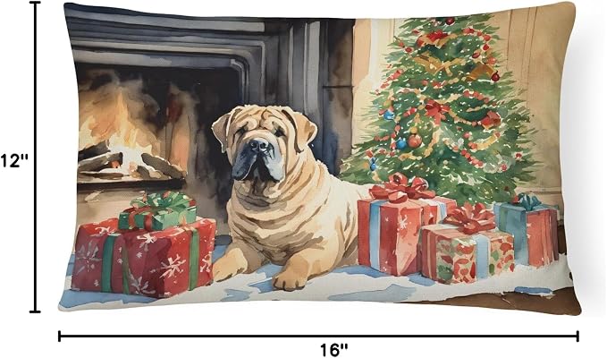 Caroline's Treasures DAC2747PW1216 Shar Pei Cozy Christmas Throw Pillow Machine Washable, Indoor Outdoor Decorative Pillow for Couch, Bed or Patio, 12HX16W