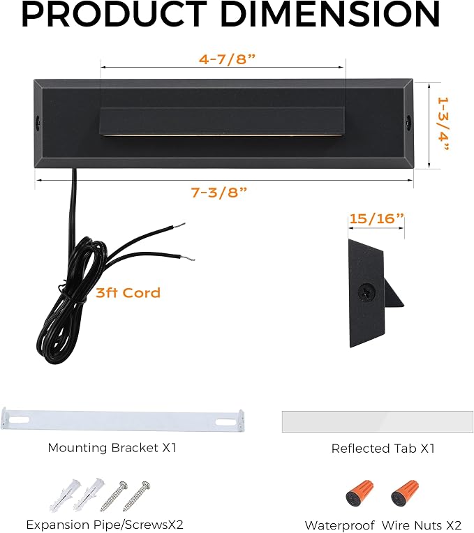 CLOUDY BAY [6 Pack] 3 Color Low Voltage 12-24V LED Step Lights Outdoor,2.5W Landscape Cutoff Stair Riser Light,Deck Step Lights Outside Accent Lighting Fixtures,Wet Location,Black