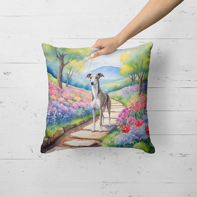 Caroline's Treasures Whippet Spring Path Throw Pillow Machine Washable, Indoor Outdoor Decorative Pillow for Couch, Bed or Patio, 18Hx18W