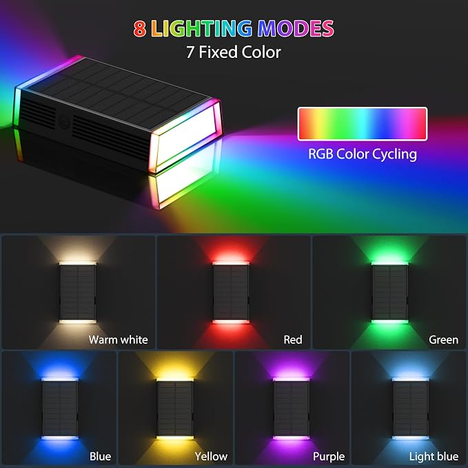 Solar Lights Outdoor,8 Lighting Modes Dusk to Dawn Lighting Wall Sconce IP67 Waterproof Up and Down Solar Wall Light Front Door Light for House, Garage, Porch,Doorway,Fence,Festival Decor (2 PACK)