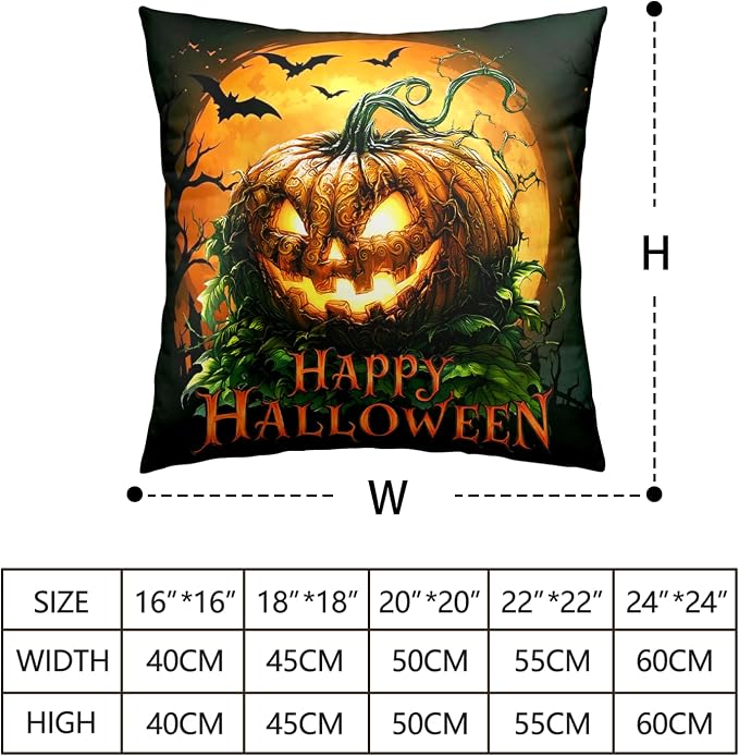 Happy Halloween Pillow Covers Moon Bat Pillow Cases Spooky Pumpkin Throw Pillow Covers 20x20 Set of 2 Jack-O'-Lantern Cotton Blend Cushion Cases for Home Farmhouse Sofa Couch