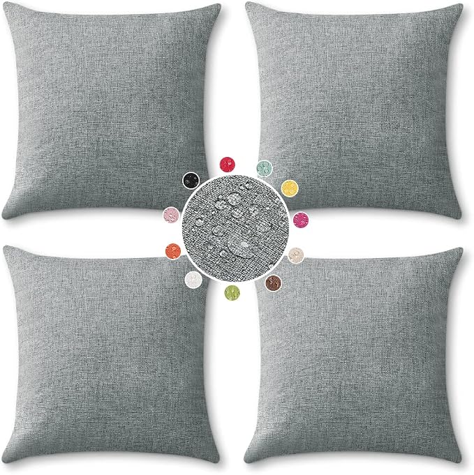 OTOSTAR Pack of 4 Outdoor Throw Pillow Covers 18 x 18 Inch Garden Decorative Waterproof Pillow Covers Square Outdoor Pillowcases Patio Cushion Case Pillows for Couch Tent Park Sofa Decor (Light Grey)