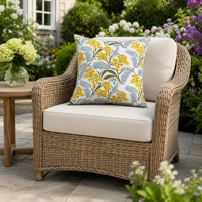 Outdoor/Indoor Decorative Throw Pillows 18×18 Inch | Pack of 2 Waterproof Decorative Throw Pillows with Inserts, Square Pillows for Bed, Couch, Sofa and Patio Furniture