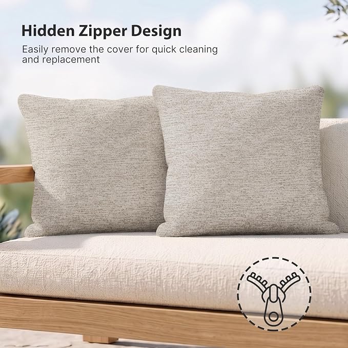 Outdoor Throw Pillow with Inserts, Outdoor Lumbar Pillow Water Resistant for Patio Furniture, 18x18 Inch Outdoor Pillows with Removable Zipper Cover