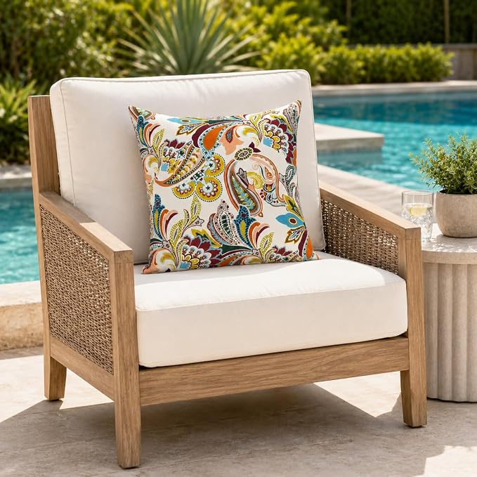 Outdoor/Indoor Decorative Throw Pillows 18×18 Inch | Pack of 2 Waterproof Decorative Throw Pillows with Inserts, Square Pillows for Bed, Couch, Sofa and Patio Furniture