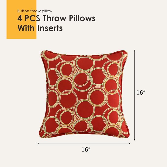 Outdoor Decorative Pillows Pack of 4, 16" x 16" Outdoor Pillow Set for Couch Bed Throw Patio Sofa, Circle Red